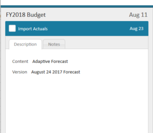 Budget Process Tracker Adaptive Insights - Import Actuals