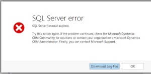 Dynamics CRM Error Message Troubleshooting - SQL Server Error