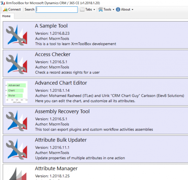 Screenshot of XRM ToolBox from MscrmTools