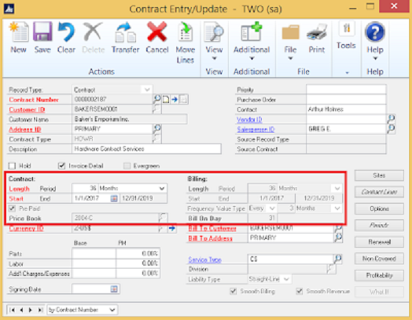 Dynamics GP Contract Entry Update Contract Administration