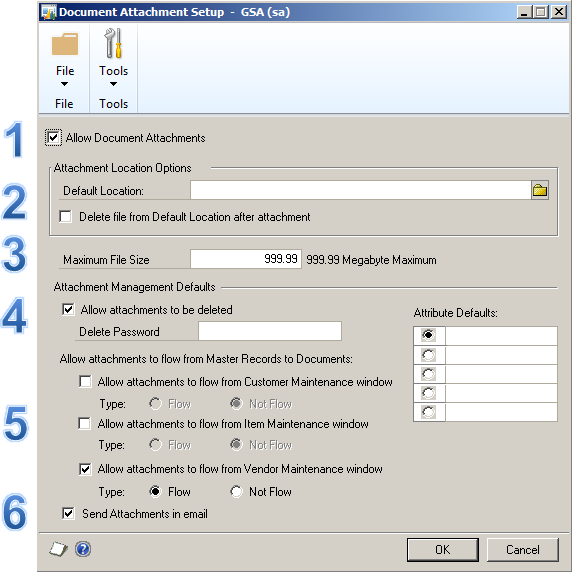 Microsoft Dynamics GP Tools Setup Company Document Attachment Setup