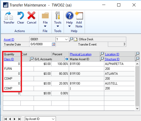 Add Class ID for Fixed Asset Transfer