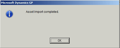 GP2013 Asset Import Completed Message