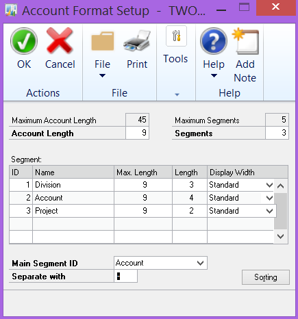 Account Format Setup