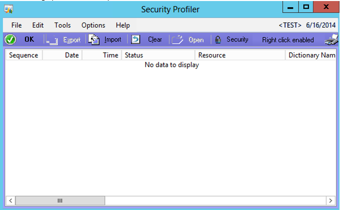 Blank Security Profiler Window