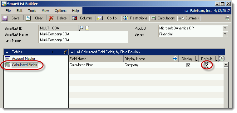 Displaying calculated fields when building a Multi-Company Smartlist in Microsoft GP