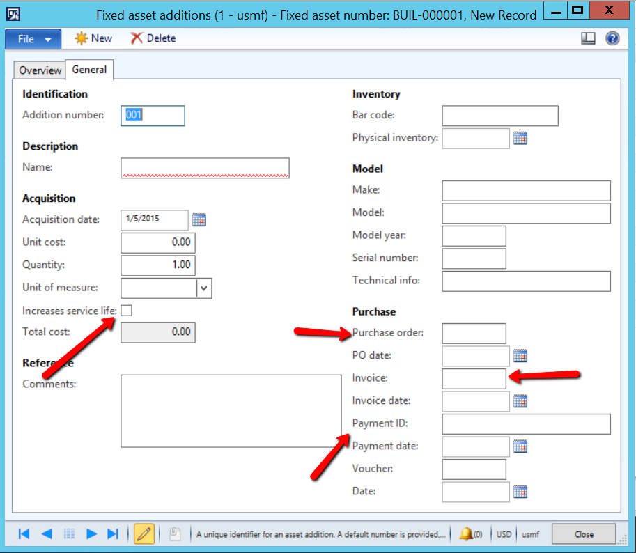 Dynamics AX Fixed Assets Additions Life Span