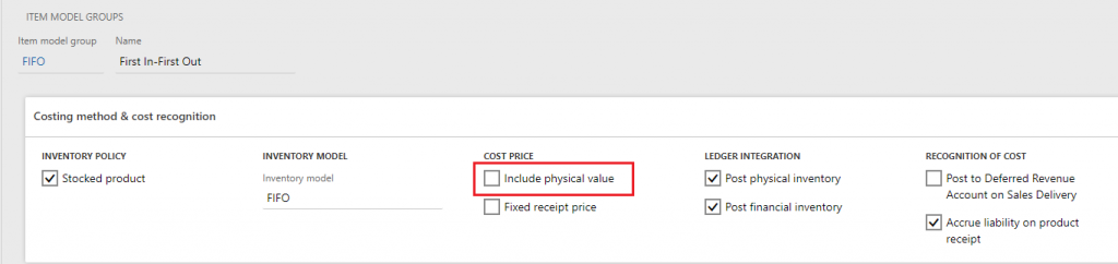 Include Physical Value in Dynamics 365 F&O - How it appears in the system